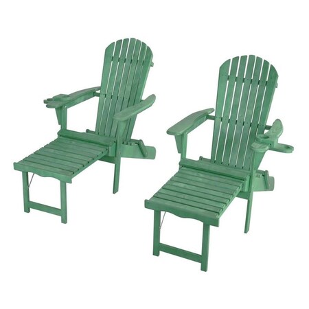 Cama Oceanic Collection Adirondack Chaise Lounge Chair Foldable, cup and glass holder, ottoman, Set of 2 CA2831251